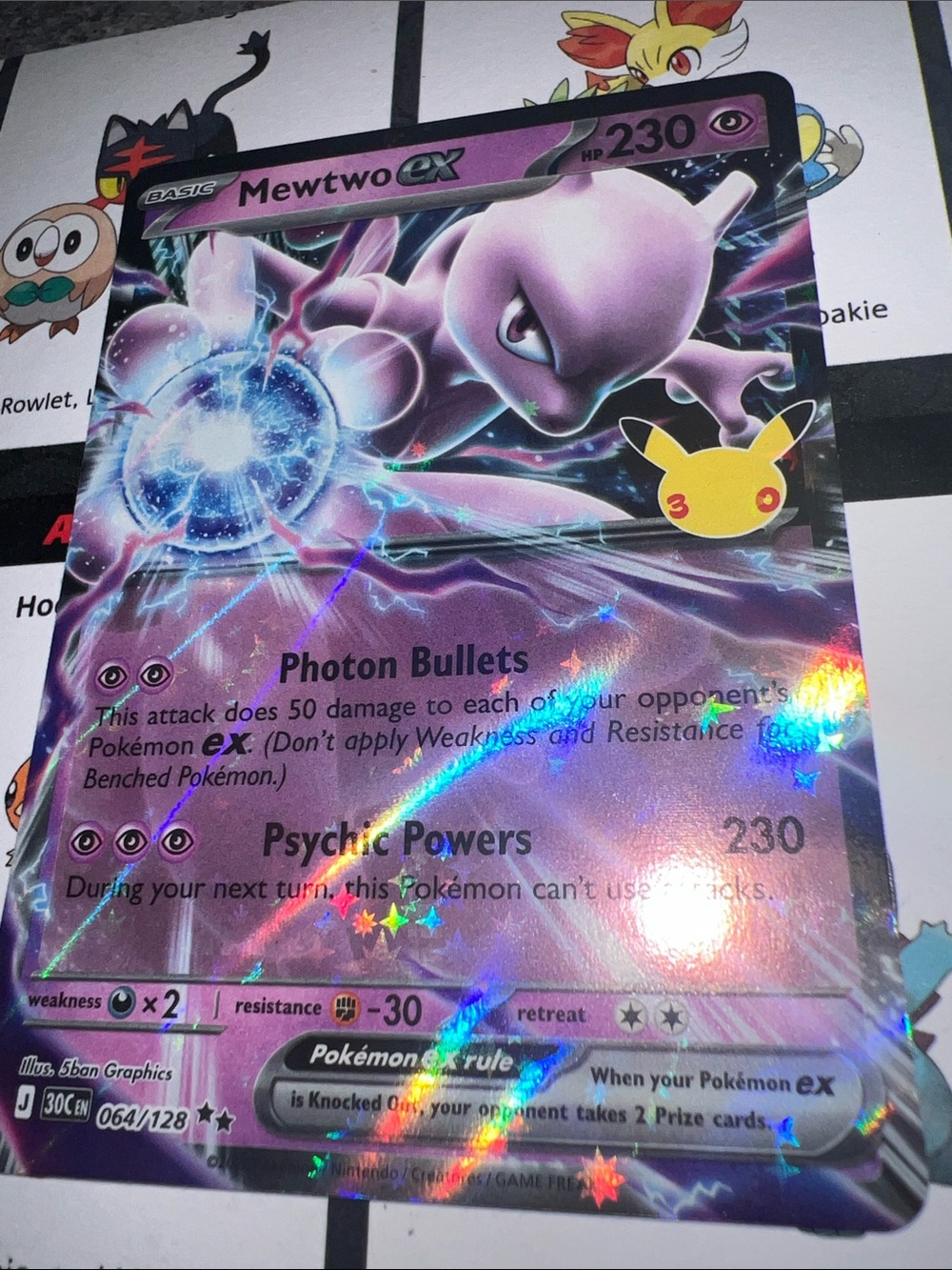 Pokemon Mewtwo EX Holographic Purple Foil Trading Card